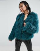 Asos Mongolian Faux Fur Jacket - Blue