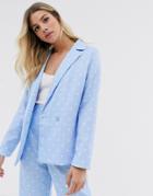 Daisy Street Double Breasted Blazer In Star Print Two-piece-blue
