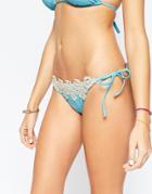 Asos Crochet Applique Trim Tie Side Bikini Bottom - Cristallo Blue
