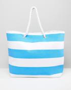 South Beach Bright Blue Stripe Beach Bag - Blue