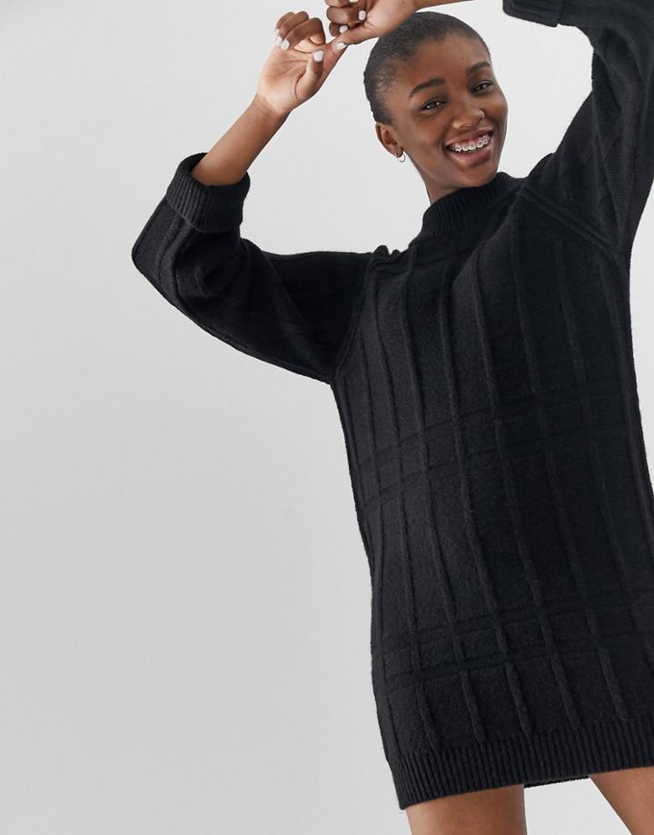 Asos Design Stitch Detail Knitted Mini Dress - Black