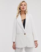 Closet London Oversized Blazer In Oatmeal Stripe - White