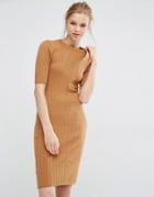 Y.a.s Boni Ribbed Bodycon Dress In Knit - Brown