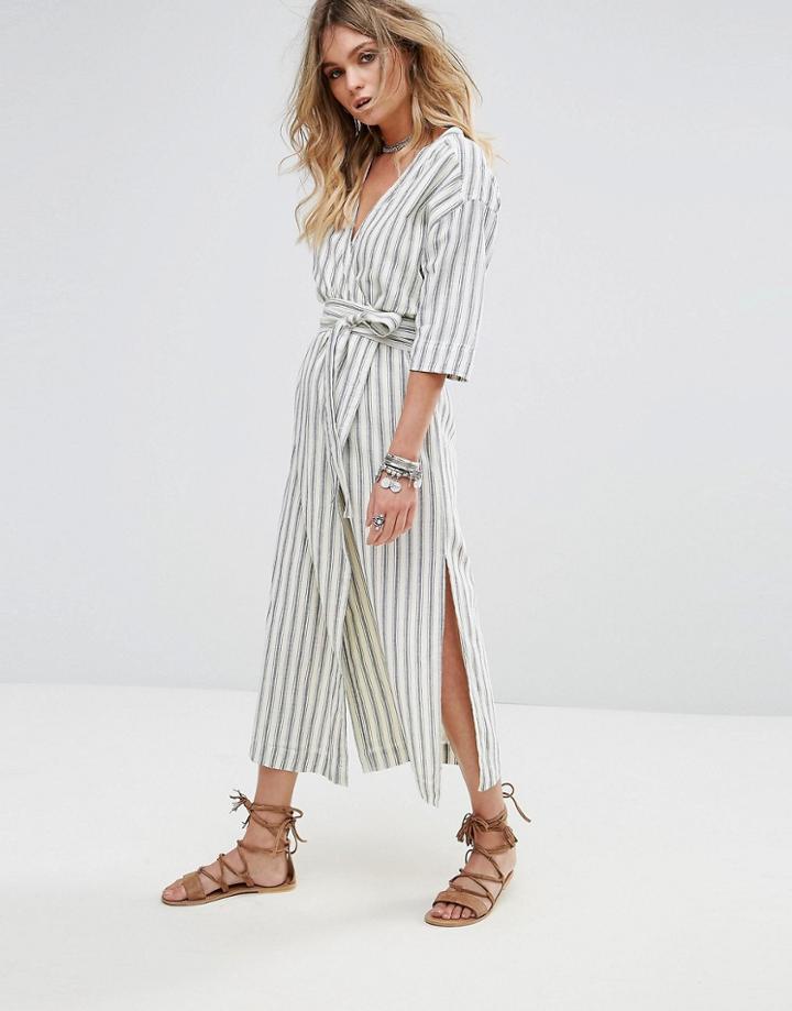 Tularosa Maddy Stripe Wrap Dress - Navy