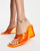 Bershka Square Toe Clear Detail Wedge Mules In Bright Orange