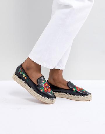 Truffle Collection Embroidered Espadrille - Black