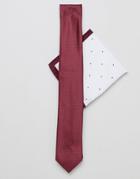 New Look Tie And Pocket Square In Burgundy - Red