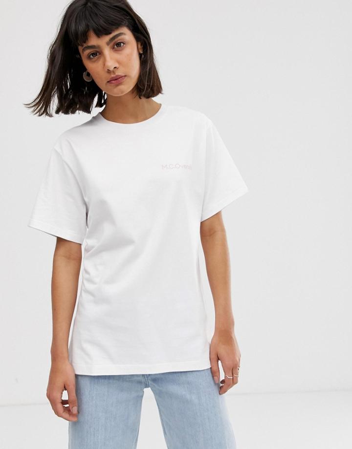 M.c. Overalls Relaxed T-shirt With Chest Logo And Graphic Back - White