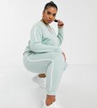 Asos Design Curve Tracksuit Sweatshirt / Basic Sweatpants With Contrast Binding In Organic Cotton In Sage Green