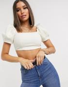 Asos Design Cord Square Neck Crop Top In Cream-white