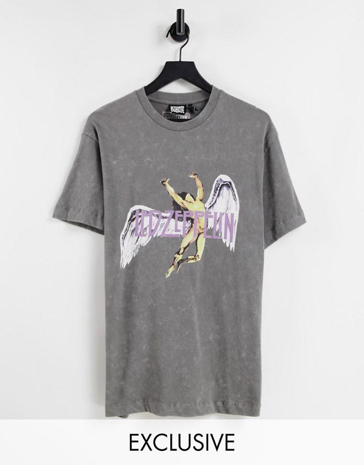 Reclaimed Vintage Inspired Unisex Licenced Led Zeppelin T-shirt In Charcoal-grey