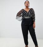 Asos Design Curve Embellished Jumpsuit With Kimono Sleeve And Peg Leg - Black