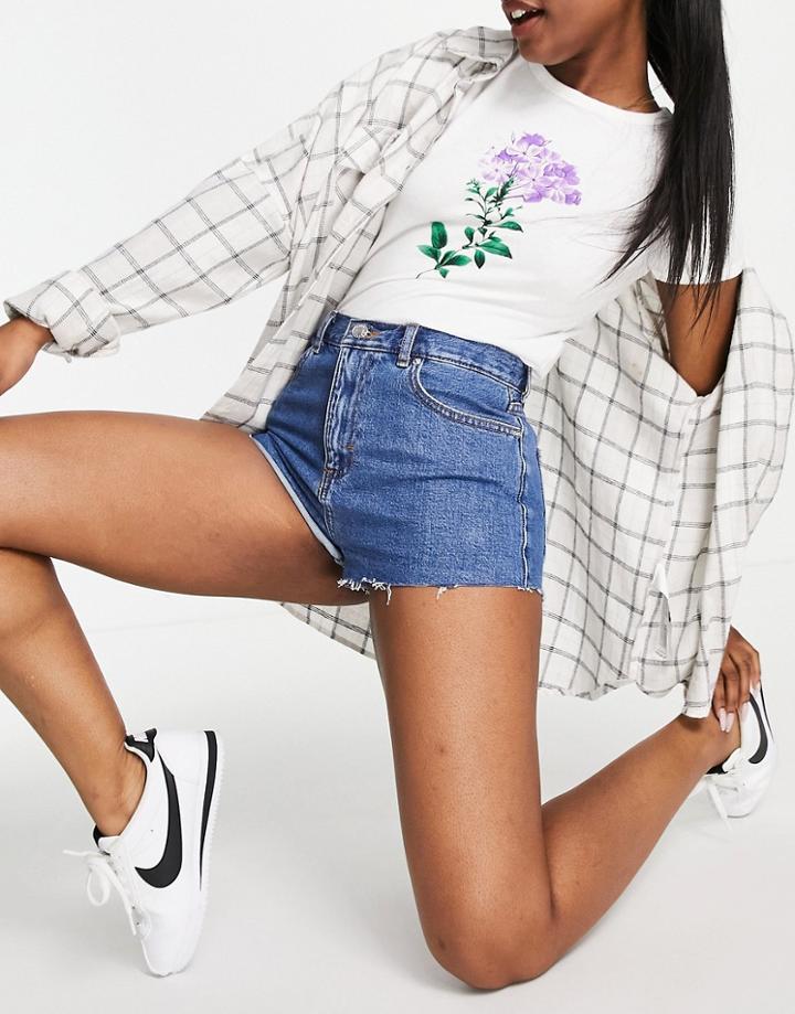 Asos Design Recycled Denim High Rise 'mini' Shorts In Midwash-black