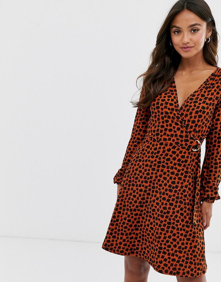 Qed London Buckle Front Wrap Dress In Rust