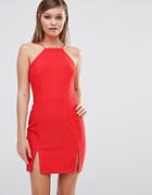 Rare Racerneck Dress With Split Front Detail - Red