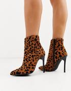 London Rebel Stiletto Pointed Boots In Leopard-pink