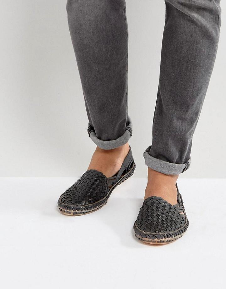 Dune Freedom Woven Shoes In Black Nubuck - Black