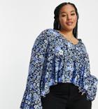 Asos Design Curve Button Front Smock Top In Floral Print-multi