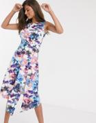 Closet London A Line Midi Dress With Drape Front In Floral Print-multi