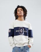 New Era Sweatshirt With Panel World Logo In Stone - Stone