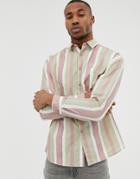 Asos Design Oversized Pink And Stone Stripe Shirt