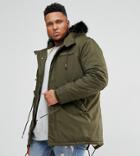 Schott Plus M51 Fishtail Parka Hooded Detachable Faux Fur Trim In Green/black - Green