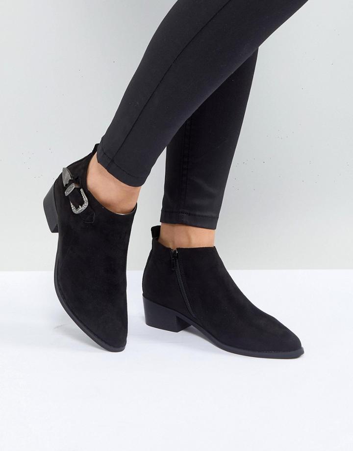 Park Lane Western Buckle Kitten Heel Ankle Boot - Black