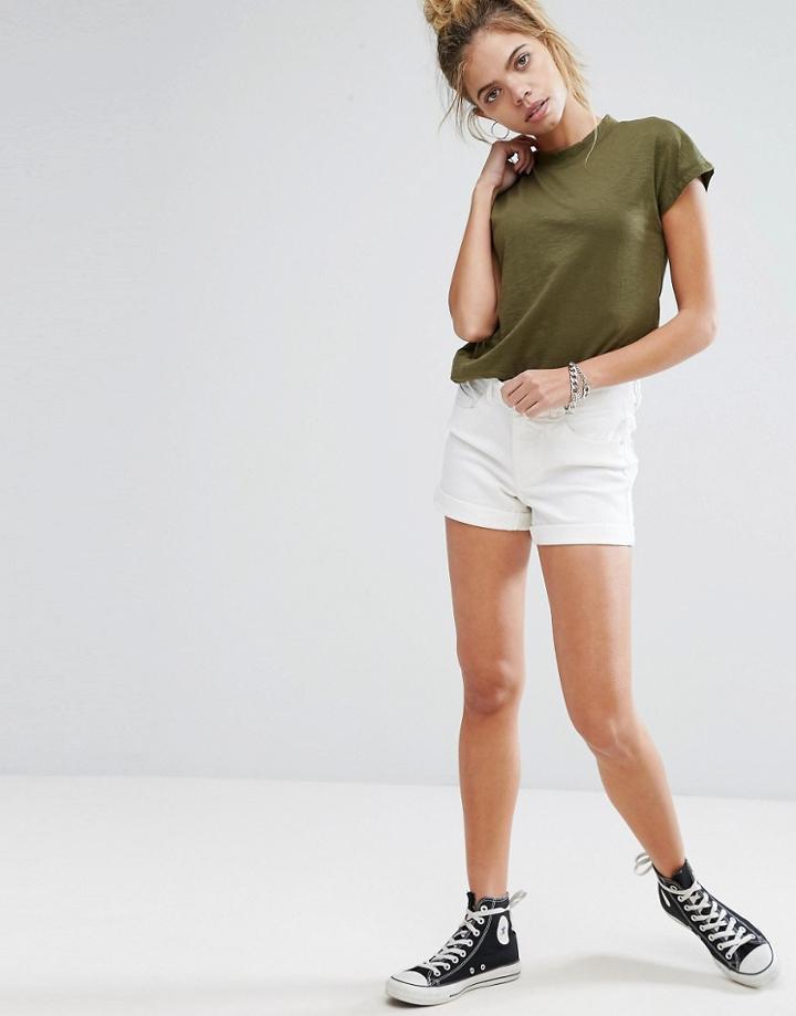 Noisy May Roll Hem Denim Short - White