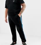 Asos Design Plus Skinny Smart Pants In Black Velvet With Blue Side Stripe