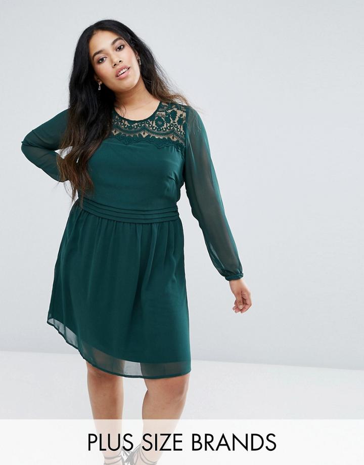 Junarose Lace Yoke Skater Dress - Green