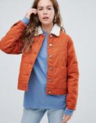 Asos Design Cropped Denim Wadded Jacket In Rust - Brown