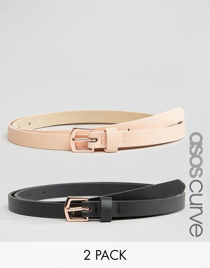 Asos Curve 2 Pack Rose Gold Buckle Waist And Hip Belts - Multi