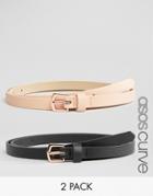 Asos Curve 2 Pack Rose Gold Buckle Waist And Hip Belts - Multi