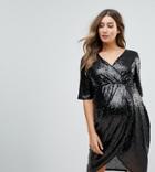 Tfnc Maternity Wrap Over Sequin Midi Dress - Black