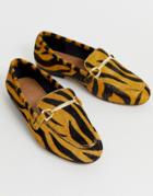 Asos Design Moment Leather Mule Loafers In Tiger-multi