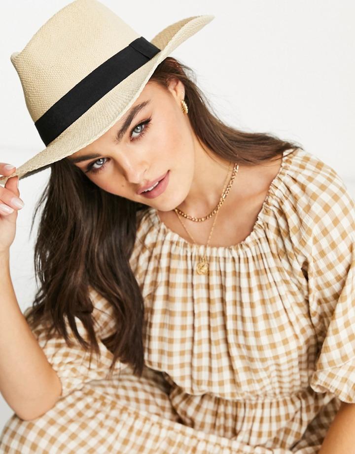Asos Design Straw Fedora Hat With Black Band In Natural-neutral