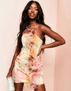Asos Luxe Organza Bandeau Mini Dress With Wired Ruffle In Floral Print-multi