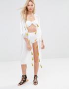 Anmol Beach Kimono With Crochet Inserts And Gold Tassels