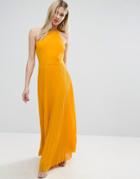 Asos Halter Neck Pleated Maxi Dress With Open Back - Yellow
