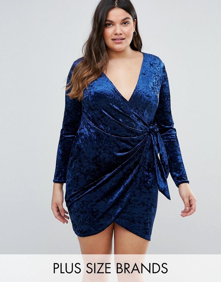 Club L Plus Velvet Wrap Dress - Navy