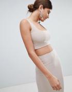 Prettylittlething Square Neck Slinky Crop Top - Stone