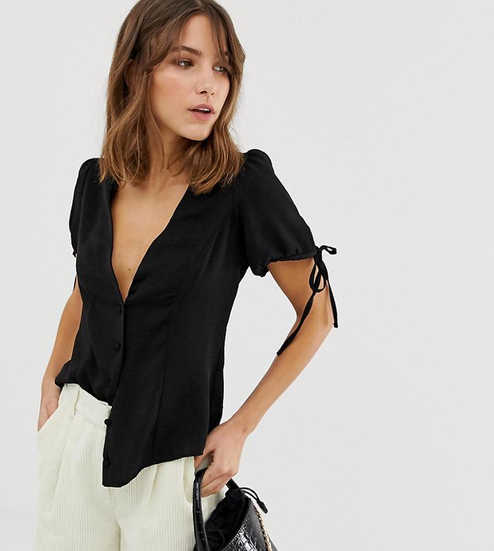 New Look Blouse With Tie Sleeves In Black