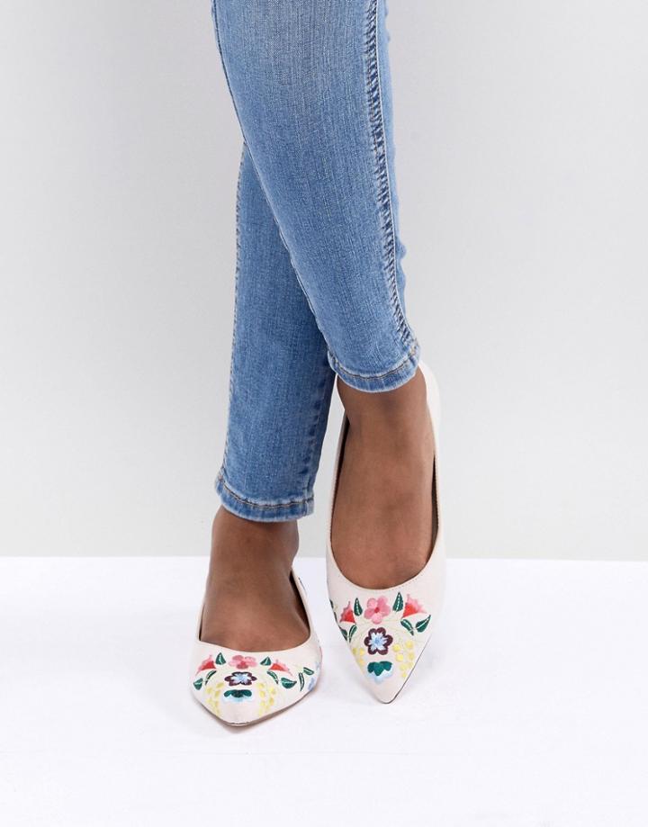 Asos Design Lantana Embroidered Pointed Ballet Flats - Beige