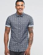 Asos Skinny Denim Woven T-shirt With Circle Geo Print In Rinse Wash - Rinse Wash