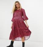 Blume Studio Maternity Frill Sleeve Smocked Midi Dress In Pink Dot