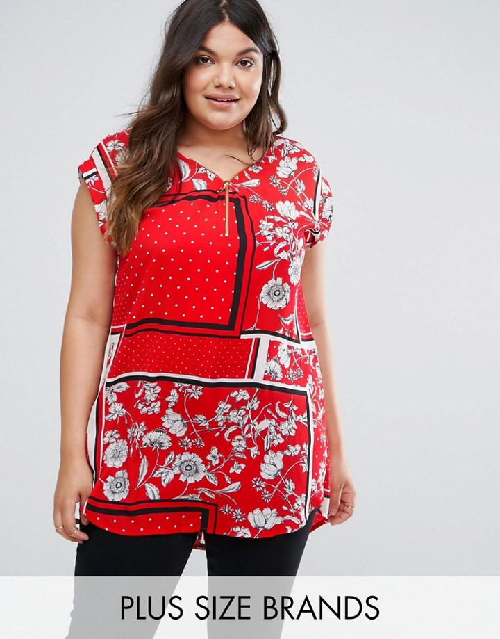 New Look Plus Scarf Print Tunic Top - Red