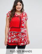 New Look Plus Scarf Print Tunic Top - Red