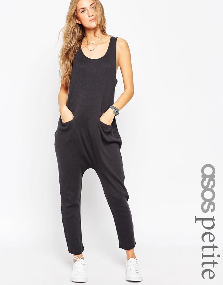 Asos Petite Minimal Jumpsuit In Jersey Rib - Charcoal