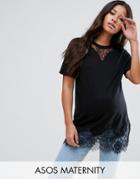 Asos Maternity Lace Mix Longline T-shirt - Black