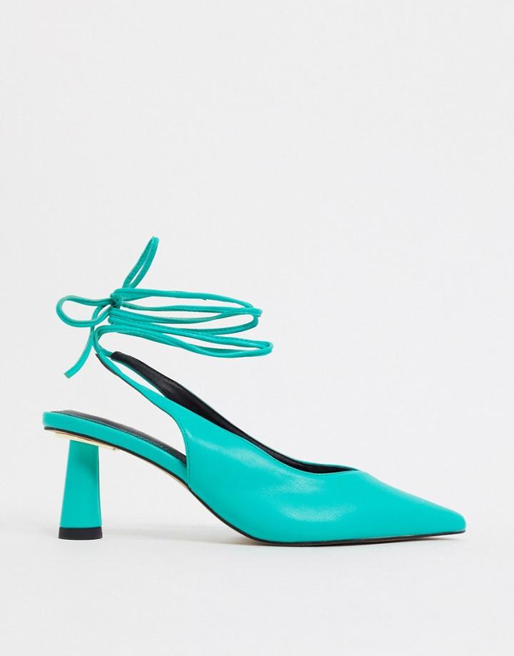 Asos Design Susie Tie Leg Mid Heels In Green